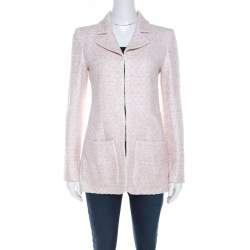 Pre Owned Chanel Pale Pink Lurex Insert Tweed Long Coat S
