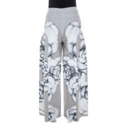 Chanel Grey Camellia Painted Denim High Waist Flared Jeans M 