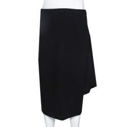 Pre Owned Chanel Black Wool Wrap Overlay Skirt L