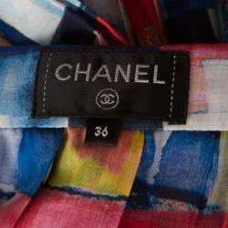 Pre Owned Chanel Multicolor Printed Cotton Pleated Maxi Skirt S