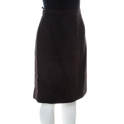 Pre Owned Chanel Brown Tweed Wool Short Skirt XL