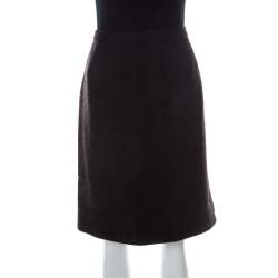 Pre Owned Chanel Brown Tweed Wool Short Skirt XL