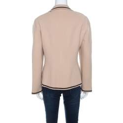 Chanel Boutique Beige Crepe Contrast Trim Single Button Blazer M