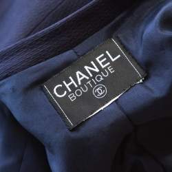 Chanel Navy Cotton Blend Textured Jacket L