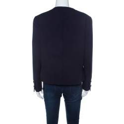 Chanel Navy Cotton Blend Textured Jacket L
