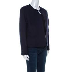 Chanel Navy Cotton Blend Textured Jacket L