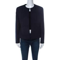 Chanel Navy Cotton Blend Textured Jacket L