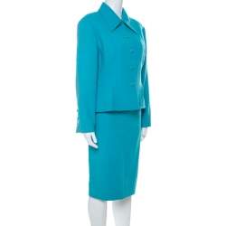 Pre Owned Chanel Boutique Light Blue Crepe Wool Tailored Skirt Suit L
