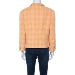 Pre Owned Chanel Pale Orange Wool Knobby Knit Silver Button Detail Jacket XL