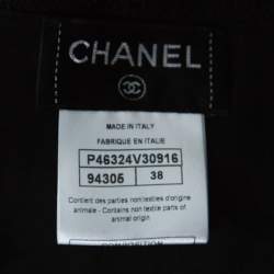 Chanel Black Wool Fringe Edge Brooch Detail Pleated Vest M 