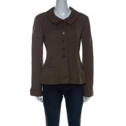 Chanel Vintage Brown Wool Point Collar Jacket M 