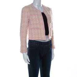 Chanel Vintage Pink Boucle Tweed Cropped Jacket M 