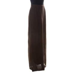 Pre Owned Chanel Brown Wool Blend Knit Maxi Skirt  L