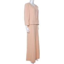 Chanel Vintage Peach Tweed Textured Trim Detail Skirt Suit L 