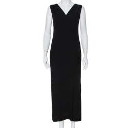 Pre Owned Chanel Black Wool Paneled Sleeveless Maxi Dress M
