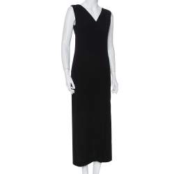 Pre Owned Chanel Black Wool Paneled Sleeveless Maxi Dress M