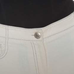 Pre Owned Chanel Cream Cotton Slub Denim Straight Fit Jeans L