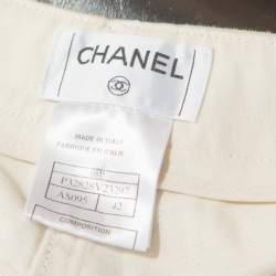 Pre Owned Chanel Cream Cotton Slub Denim Straight Fit Jeans L
