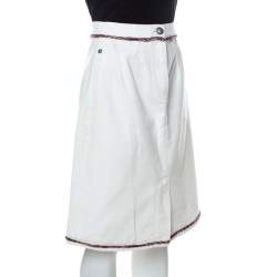 Chanel Off White Denim A Line Knee Length Skirt S