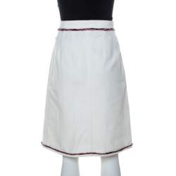 Chanel Off White Denim A Line Knee Length Skirt S