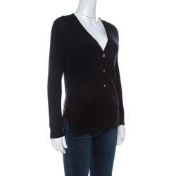 Chanel Black Knit Cotton Blend Embellished Button Cardigan M 