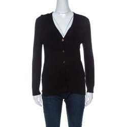 Chanel Black Knit Cotton Blend Embellished Button Cardigan M 