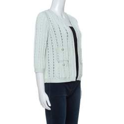 Chanel Mint Green Cotton Blend Perforated Knit Cardigan S