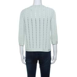 Chanel Mint Green Cotton Blend Perforated Knit Cardigan S