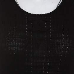 Pre Owned توب شانيل بلا أكمام حافة كروشيه مزيج قطن تريكو أسود L