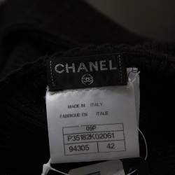 Pre Owned توب شانيل بلا أكمام حافة كروشيه مزيج قطن تريكو أسود L