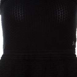 Pre Owned Chanel Black Cotton Blend Fish Scale Pattern Knit Strapless Dress M