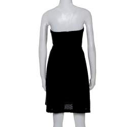 Pre Owned Chanel Black Cotton Blend Fish Scale Pattern Knit Strapless Dress M