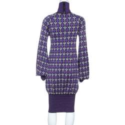 Chanel Purple Lurex Knit Geometric Pattern Sweater Dress S