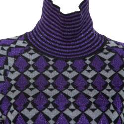 Chanel Purple Lurex Knit Geometric Pattern Sweater Dress S