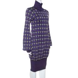 Chanel Purple Lurex Knit Geometric Pattern Sweater Dress S