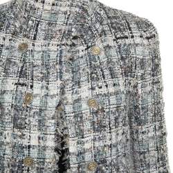 مملوكة مسبقًا معطف شانيل حواف منسلة تويد مزيج حرير رمادي S