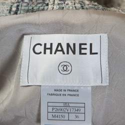 مملوكة مسبقًا معطف شانيل حواف منسلة تويد مزيج حرير رمادي S