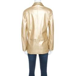 Pre Owned Chanel Vintage Gold Leather Blazer L