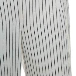 Chanel Off White Striped Cotton Wide Leg Trousers M