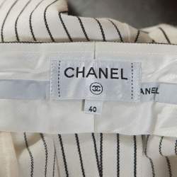 Chanel Off White Striped Cotton Wide Leg Trousers M