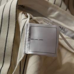 Chanel Off White Striped Cotton Wide Leg Trousers M