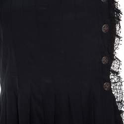 Chanel Black Silk Lace Trim Detail Pleated Dress M