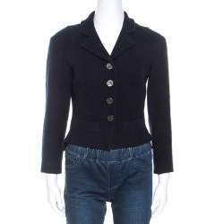 Chanel Navy Blue Boucle Knit Wool Jacket M