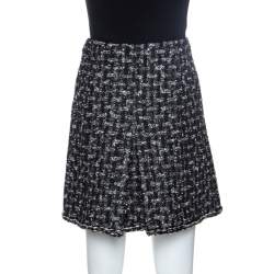 Pre Owned Chanel Black Tweed A Line Skirt M
