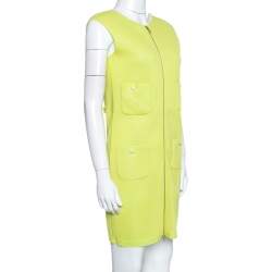 Chanel Lemon Green Knit Zip Detail Sheath Dress S