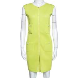 Chanel Lemon Green Knit Zip Detail Sheath Dress S