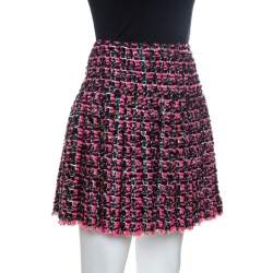 Pre Owned Chanel Multicolored Tweed Pleated Skirt M