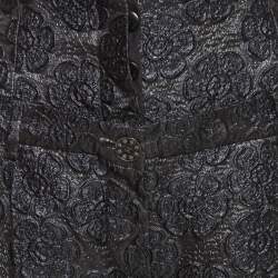 Pre Owned Chanel Black Floral Jacquard Metallic Weave Detail High Waisted Trousers L