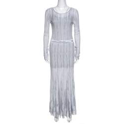 Chanel Grey Knit Lurex Detail Long Sleeve Maxi Dress M
