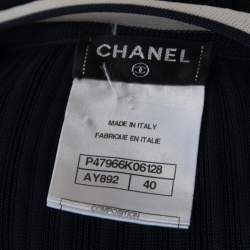 مملوكة مسبقًا Chanel Navy Blue Rib Knit Contrast Trim Detail Midi Dress M